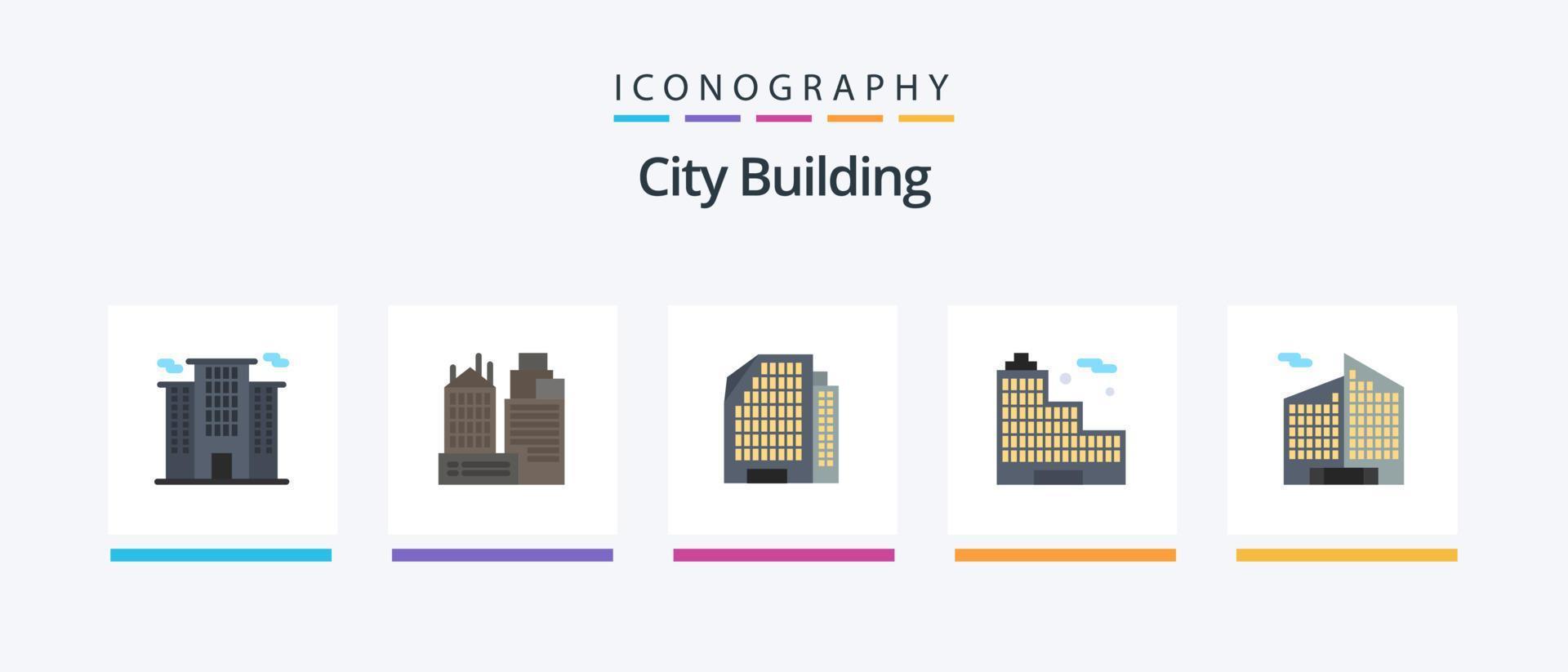 City Building Flat 5 Icon Pack incluindo . cidade. escritório. design de ícones criativos vetor