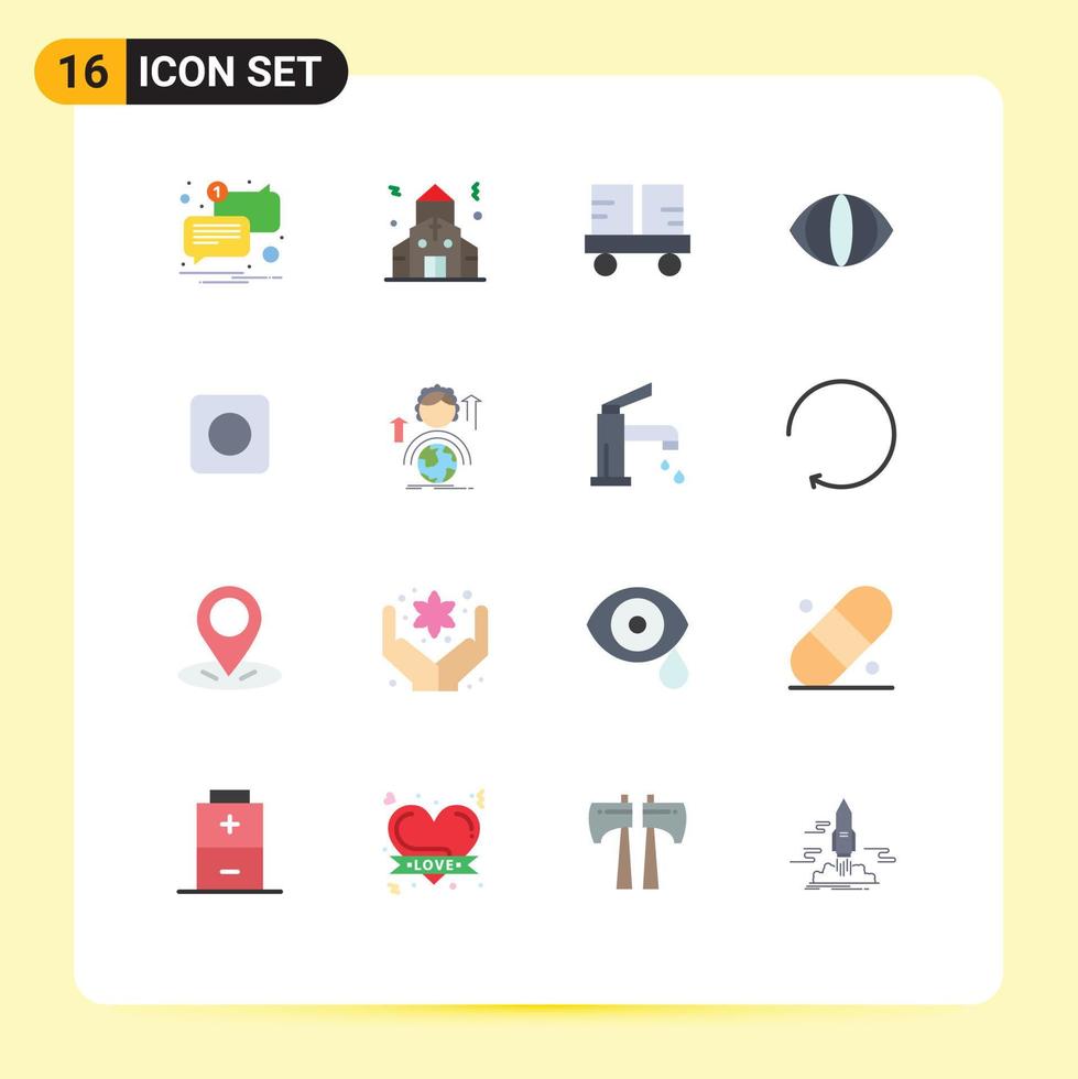 conjunto de cores planas de interface móvel de 16 pictogramas de pacote editável de olho de visão de empilhadeira de aplicativo maximizado de elementos de design de vetores criativos