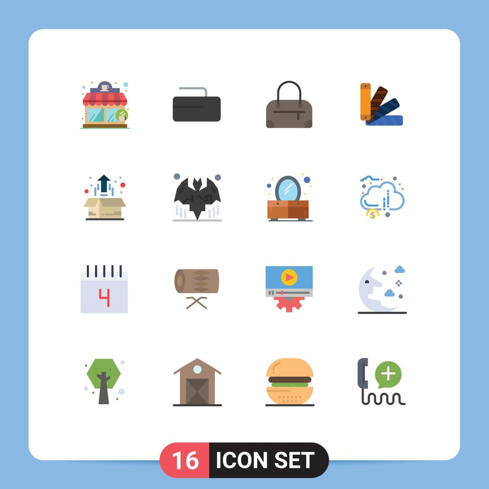 grupo de 16 sinais e símbolos de cores planas para pacote editável de caixa de mercado de cor de planta de morcego de elementos de design de vetores criativos