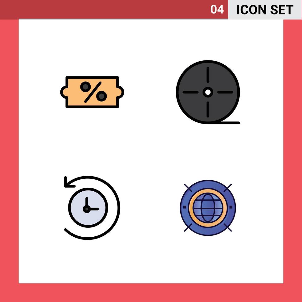 conjunto de pictogramas de 4 cores planas de linha preenchida simples de tecnologia de dispositivos de máquina do tempo com desconto elementos de design de vetores editáveis na web