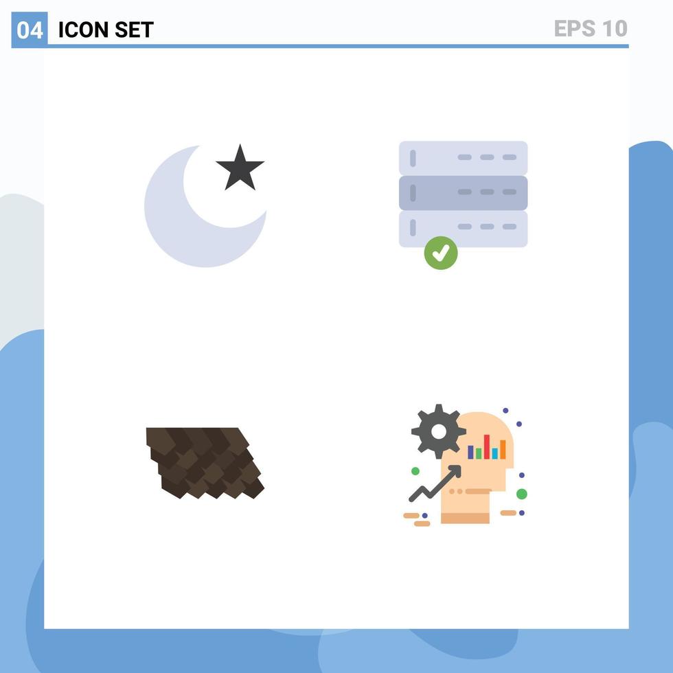 pacote de 4 ícones planos criativos de construção da lua aprovam elementos de design de vetores editáveis da cabeça do telhado