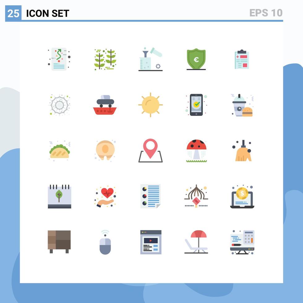 pacote de interface do usuário de 25 cores planas básicas de proteção dinheiro trigo tubo de ensaio euro elementos de design vetorial editáveis vetor