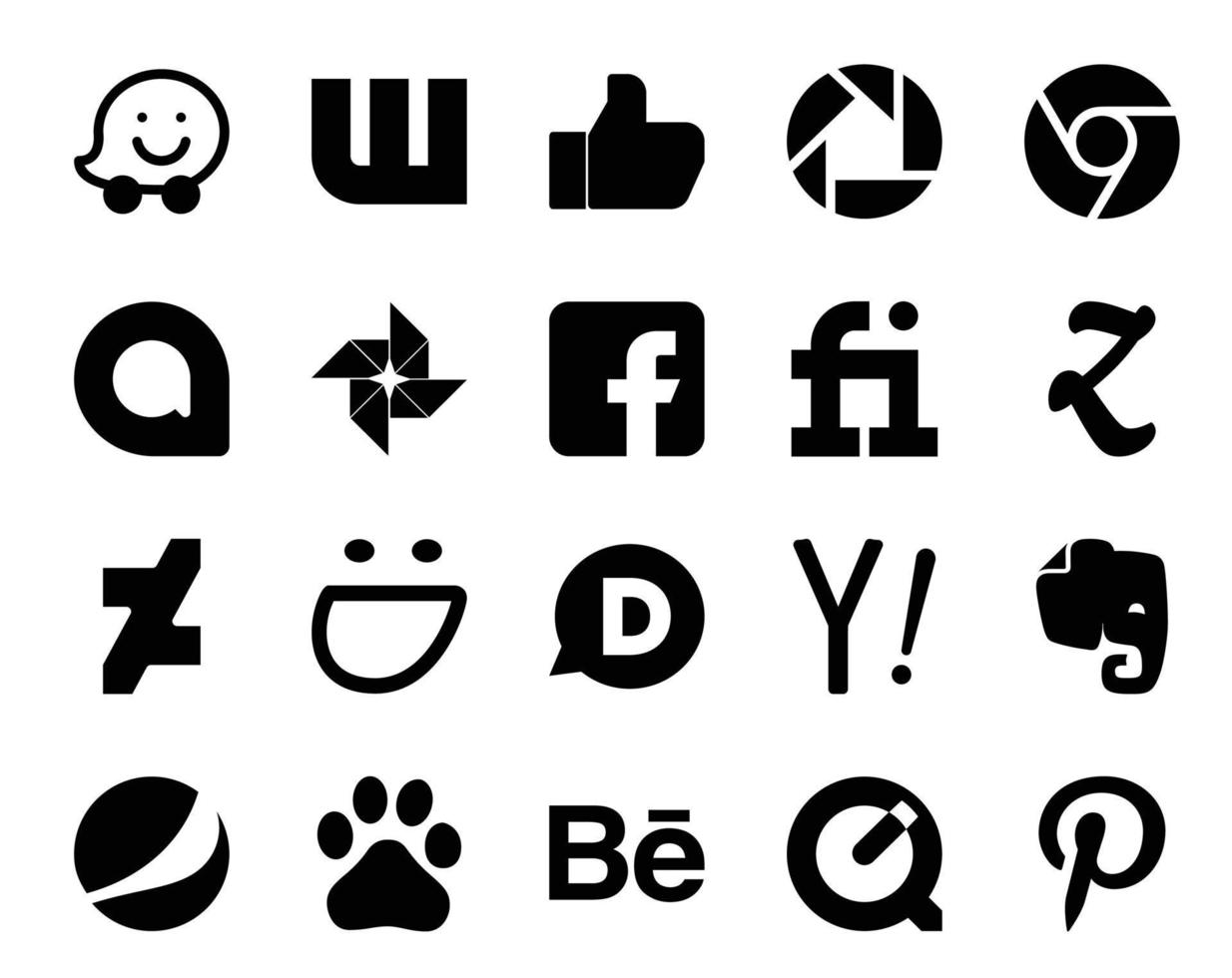 20 pacotes de ícones de mídia social, incluindo baidu evernote fiverr search disqus vetor