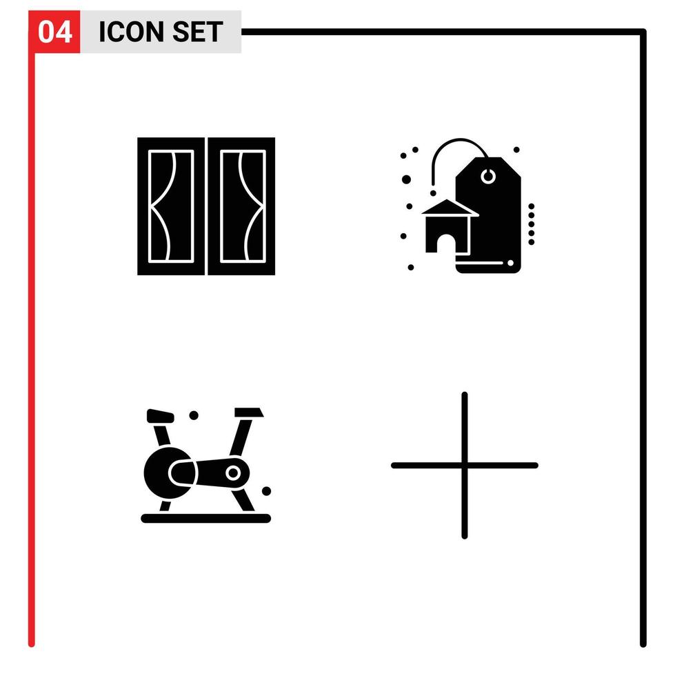 pacote de interface do usuário de 4 glifos sólidos básicos de edifícios exercício casa imóveis ginásio elementos de design vetorial editáveis vetor