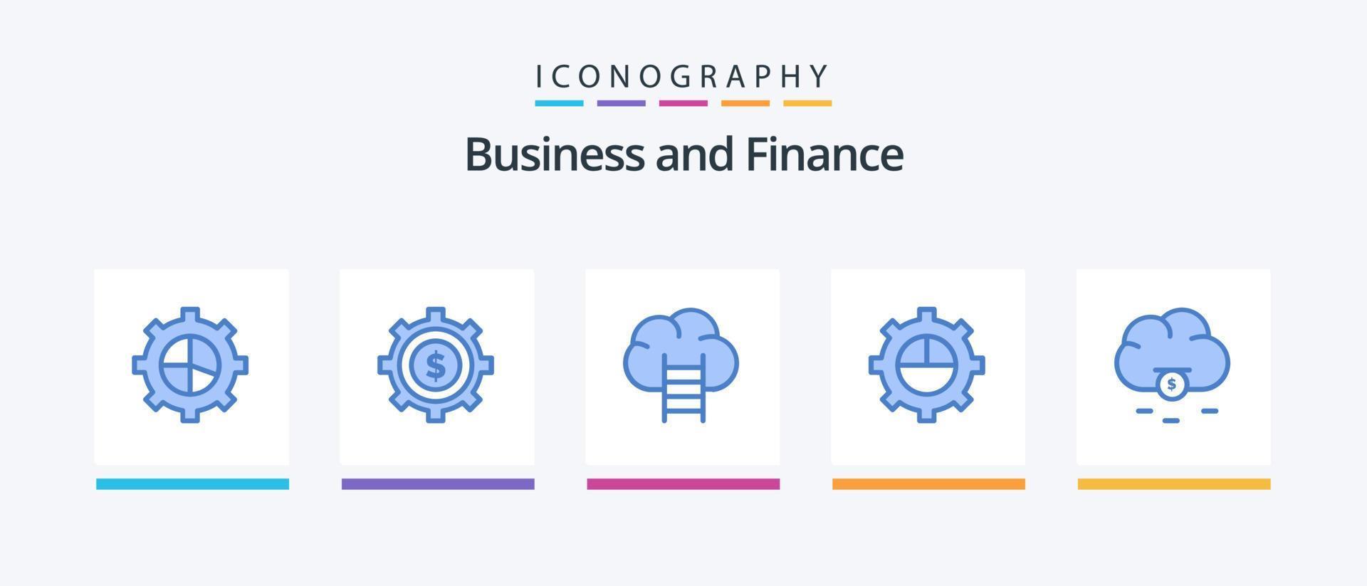 pacote de ícones de finanças azul 5, incluindo . dinheiro. crescimento. financiamento. engrenagem. design de ícones criativos vetor