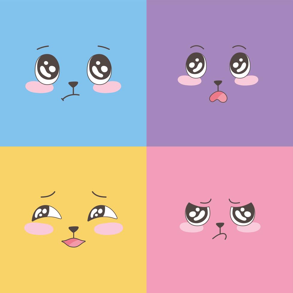 Kawaii desenhos animados emoticons coloridos conjunto vector