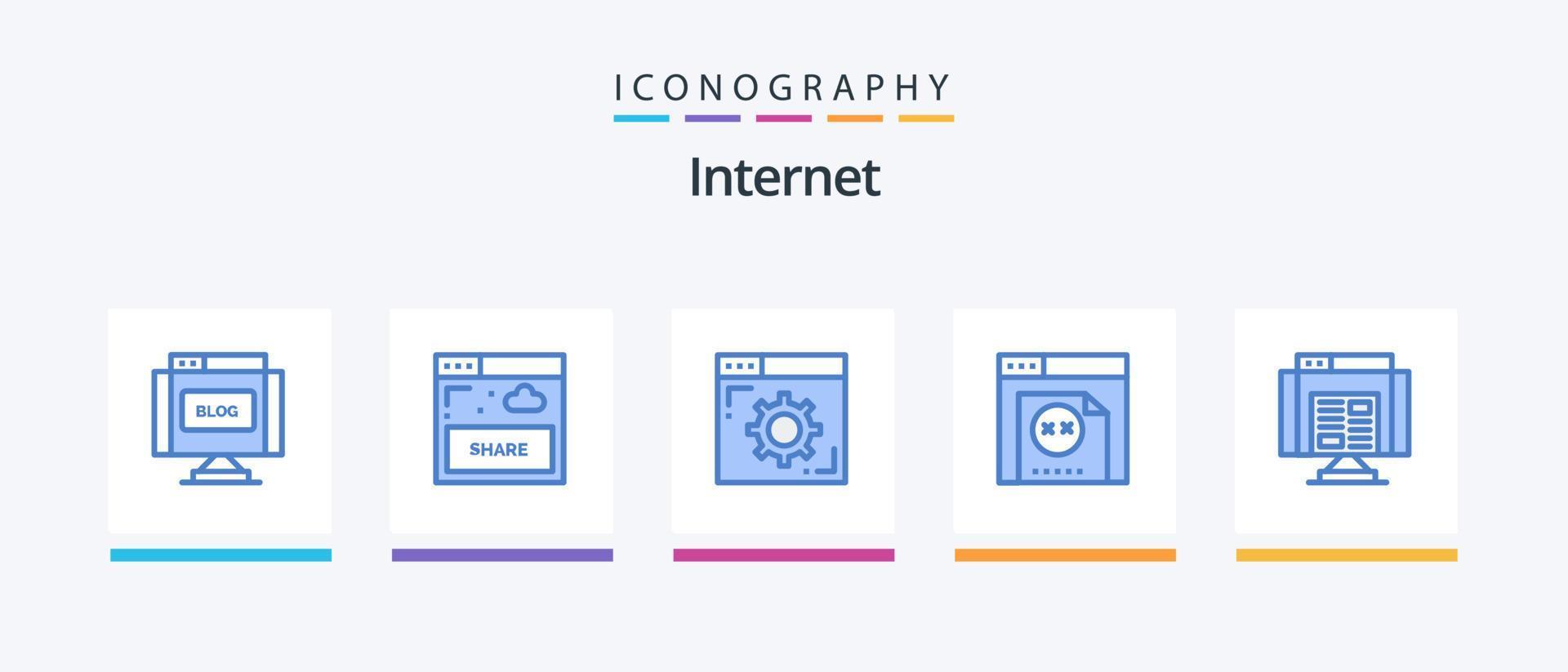 pacote de ícones azul 5 da internet, incluindo dados. aplicativo. navegador. local na rede Internet. erro. design de ícones criativos vetor