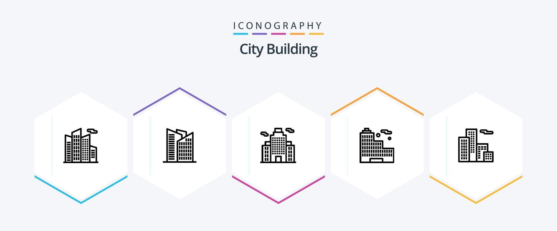 pacote de ícones de 25 linhas de construção de cidade, incluindo . lar. vetor