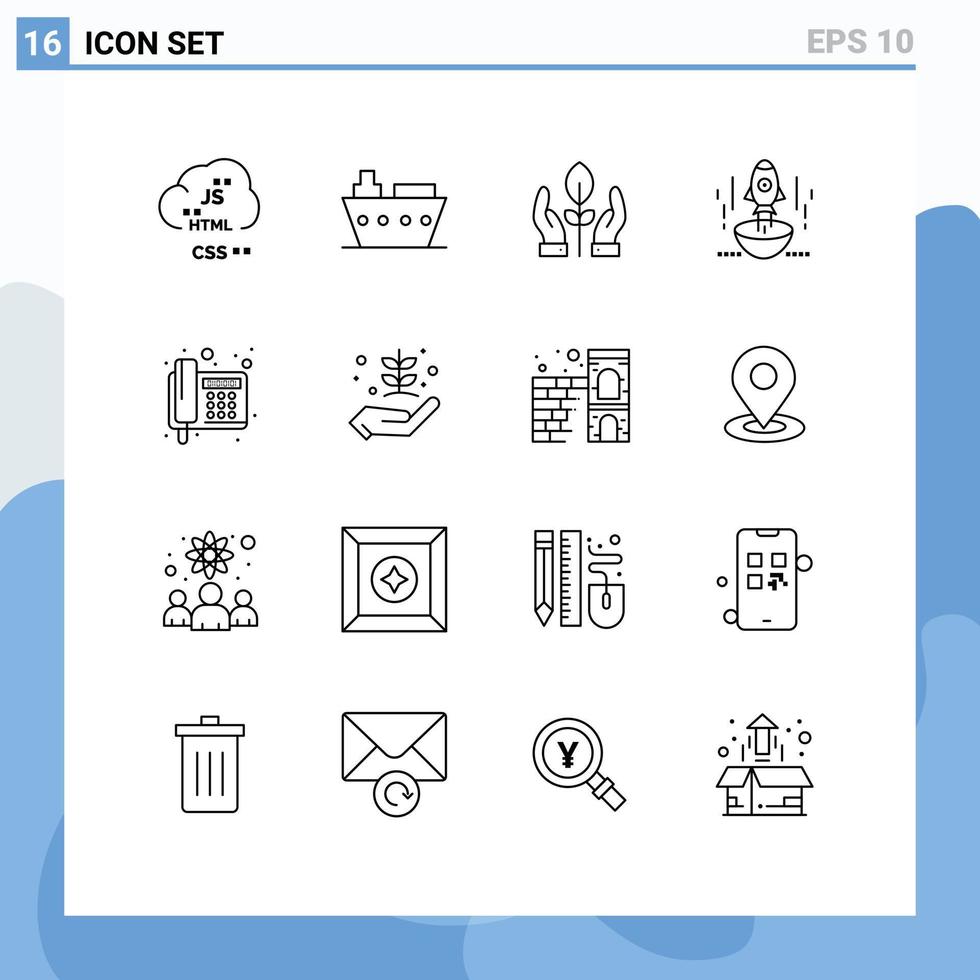 16 sinais de contorno universal símbolos de veículos de negócios empreendedores elementos de design de vetores editáveis de energia de foguete