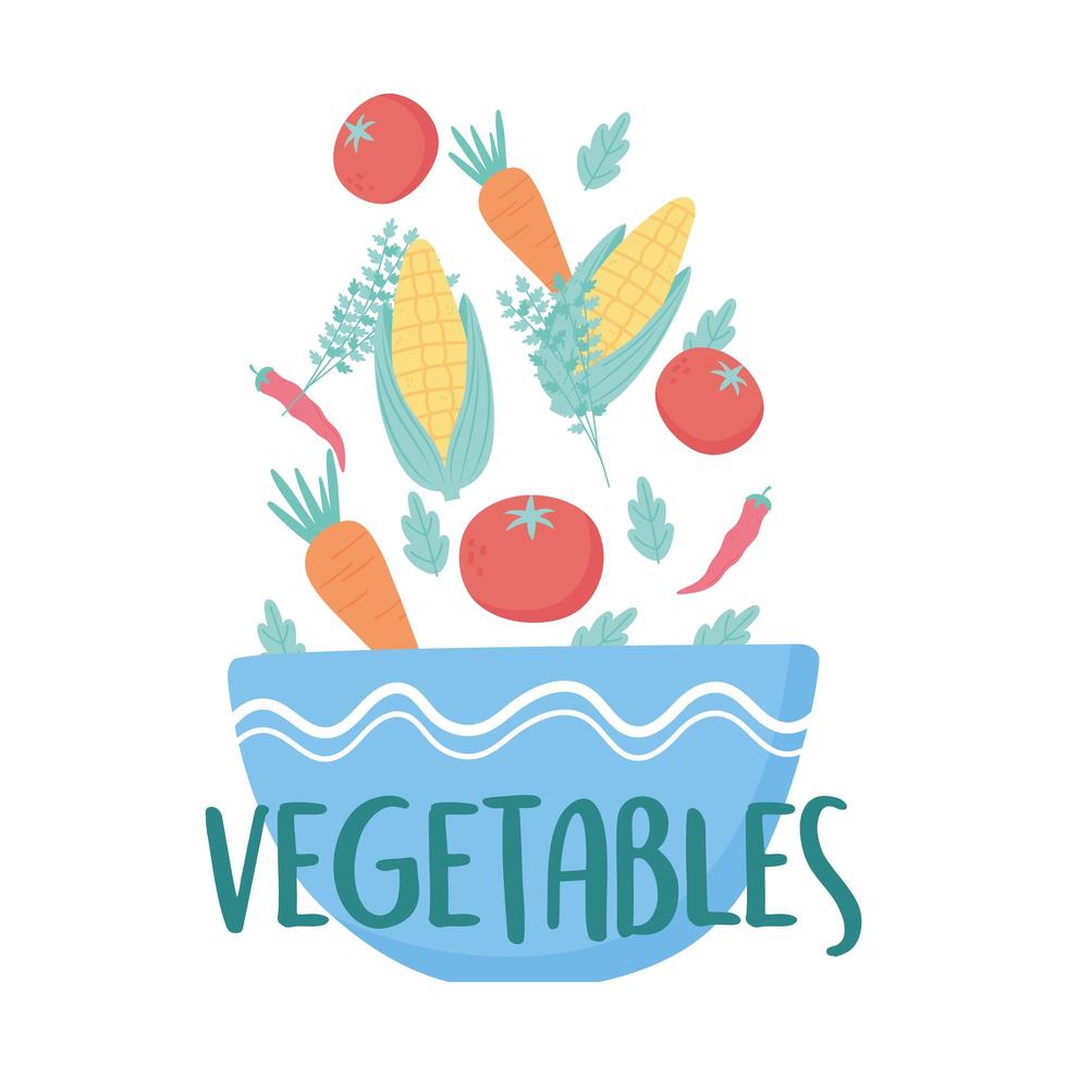tigela cheia de vegetais frescos, salada, alimentação, nutrição, design vetor