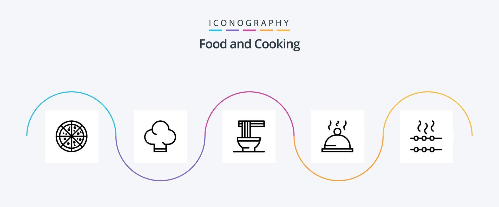 pacote de ícones da linha de alimentos 5, incluindo . ramen. marshmallow. Comida vetor