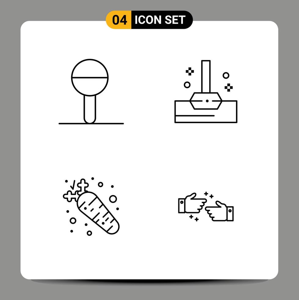 4 cores planas de linhas preenchidas de vetores temáticos e símbolos editáveis de elementos de design de vetores editáveis de chocalho de comida para bebê banheiro aperto de mão