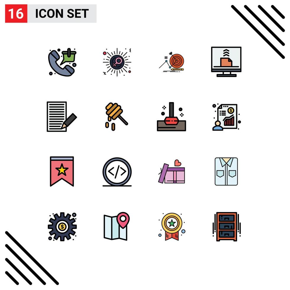 grupo de símbolos de ícone universal de 16 linhas preenchidas de cores planas modernas de contato de e-mail celebra elementos de design de vetores criativos editáveis de foco de computador