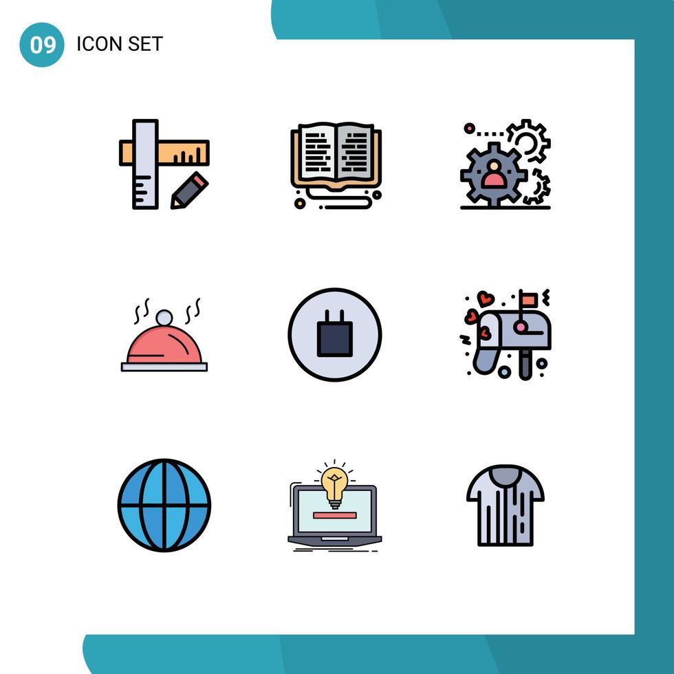 pacote de 9 sinais e símbolos modernos de cores planas de linha preenchida para mídia impressa na web, como elementos de design de vetores editáveis de trabalho em equipe antigo pallat