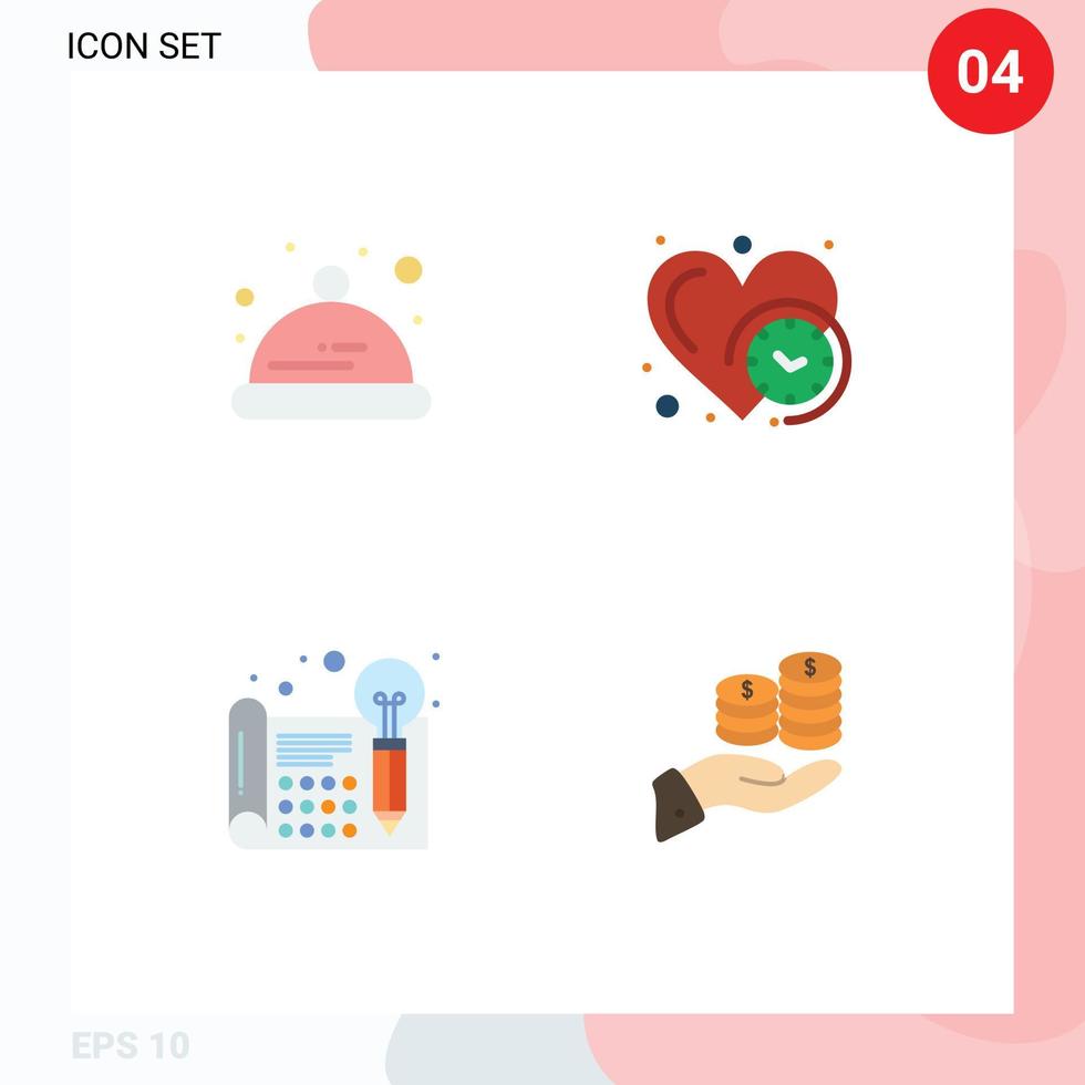 conjunto de 4 sinais de símbolos de ícones de interface do usuário modernos para tempo de relógio de ideia de bebê pensando em elementos de design de vetores editáveis