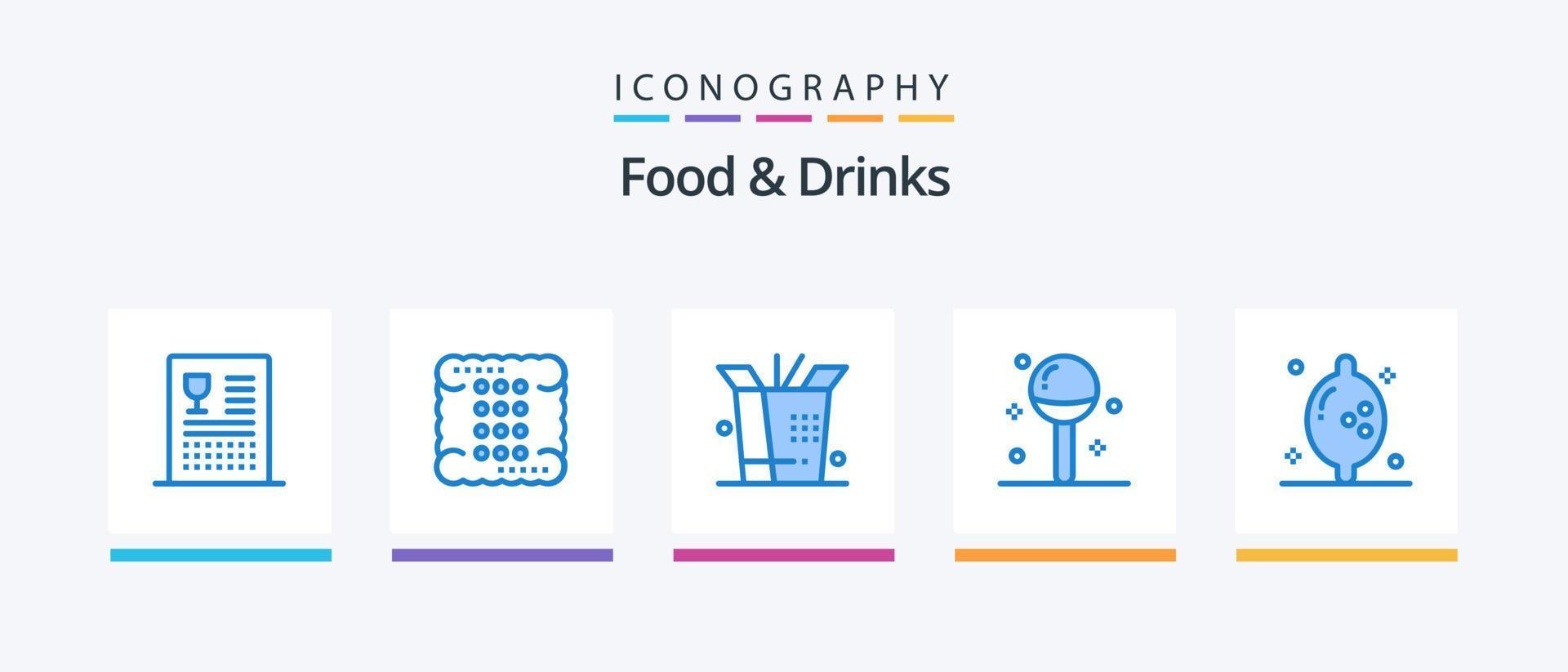 pacote de ícones de comida e bebida azul 5, incluindo comida. pirulito. Comida. Comida. culinária. design de ícones criativos vetor
