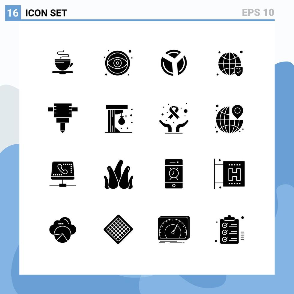 pacote de interface do usuário de 16 glifos sólidos básicos de bola de perfuração gráfico verificado elementos de design de vetores editáveis do globo de segurança