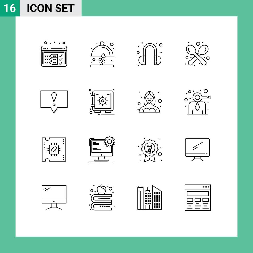 grupo de 16 contornos de sinais e símbolos para utensílios de bolha fone de ouvido colher garfo editável elementos de design vetorial vetor