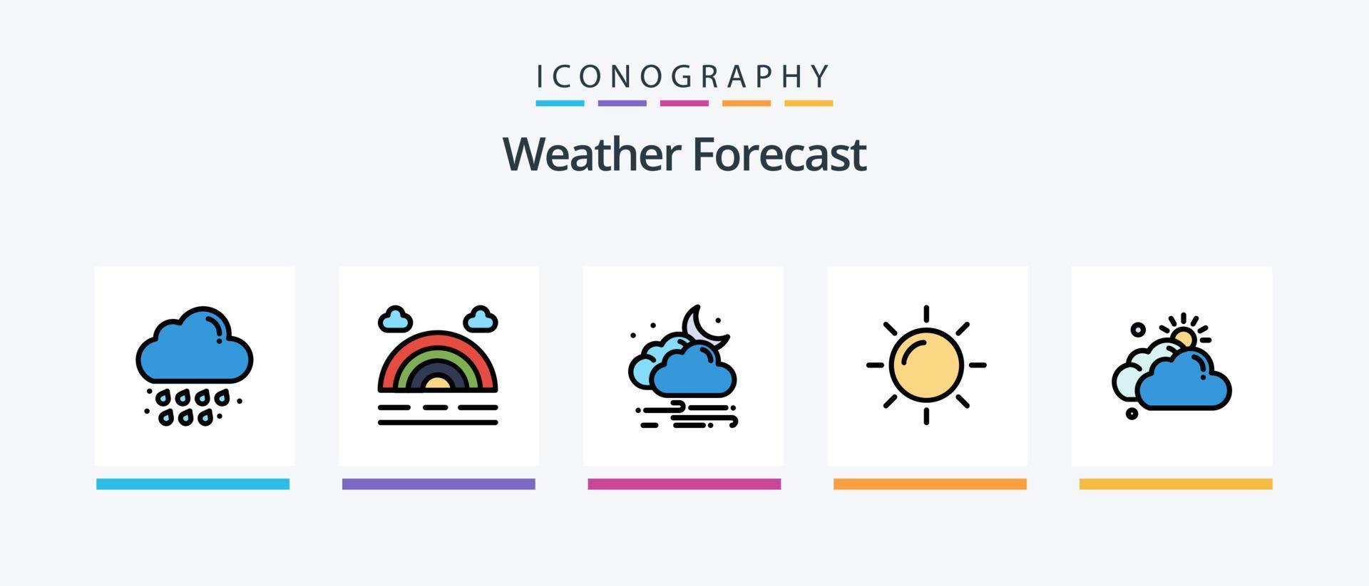 a linha do tempo preencheu o pacote de 5 ícones, incluindo o dia. clima. clima. lua. nuvem. design de ícones criativos vetor