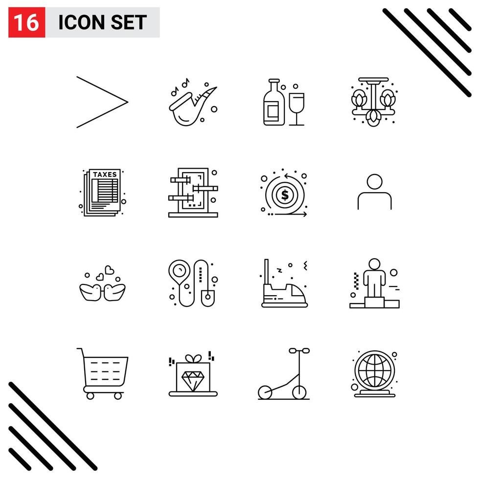 16 ícones criativos sinais modernos e símbolos de mesa calculam cabide de barra vivendo elementos de design de vetores editáveis