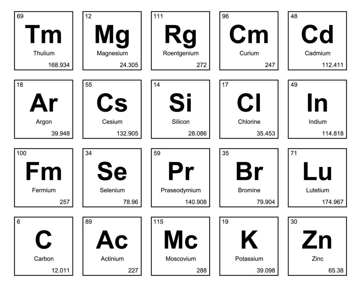 20 tabela periódica do design do pacote de ícones de elementos vetor