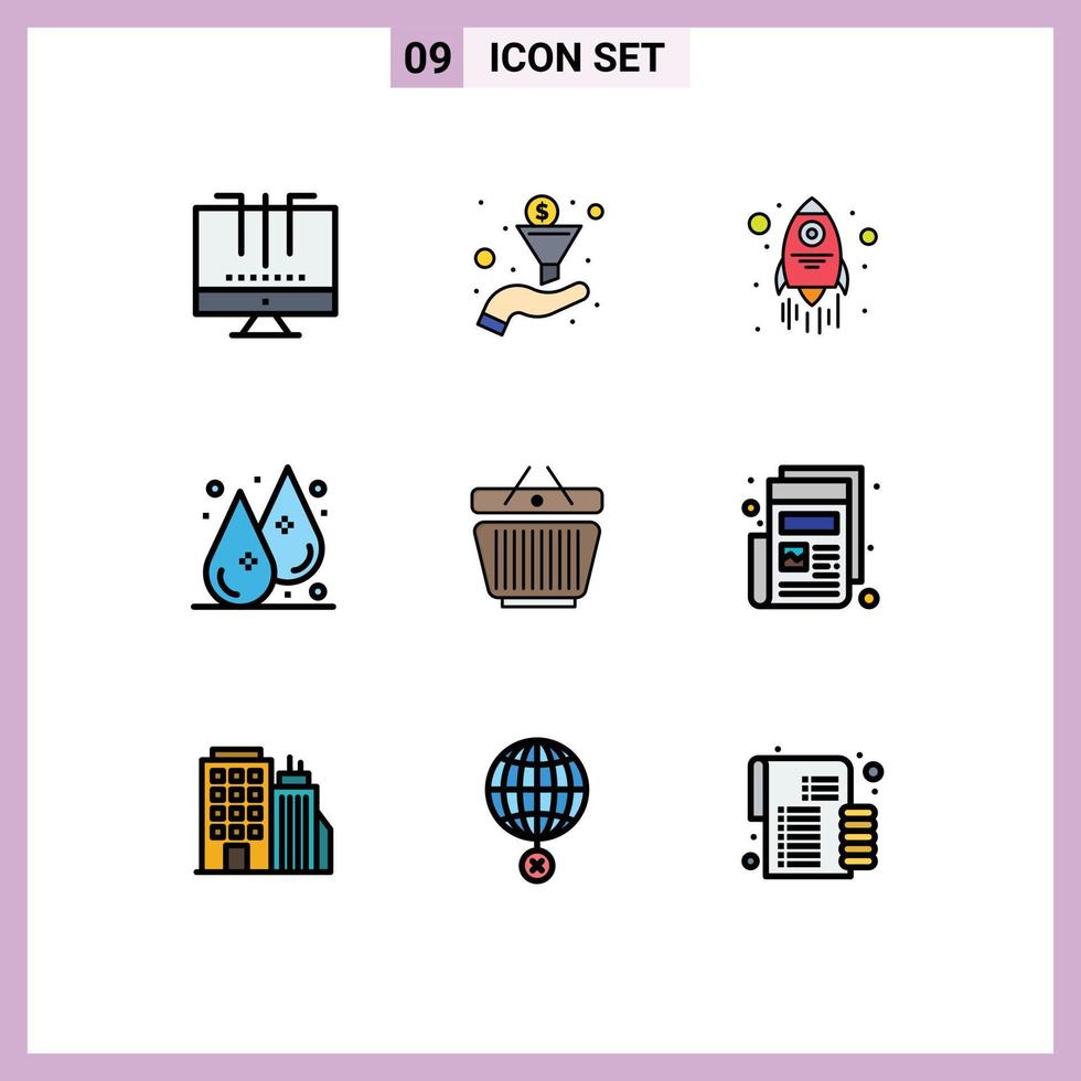 9 ícones criativos, sinais e símbolos modernos da cesta de compras lançam elementos de design vetorial editáveis de umidade da água vetor