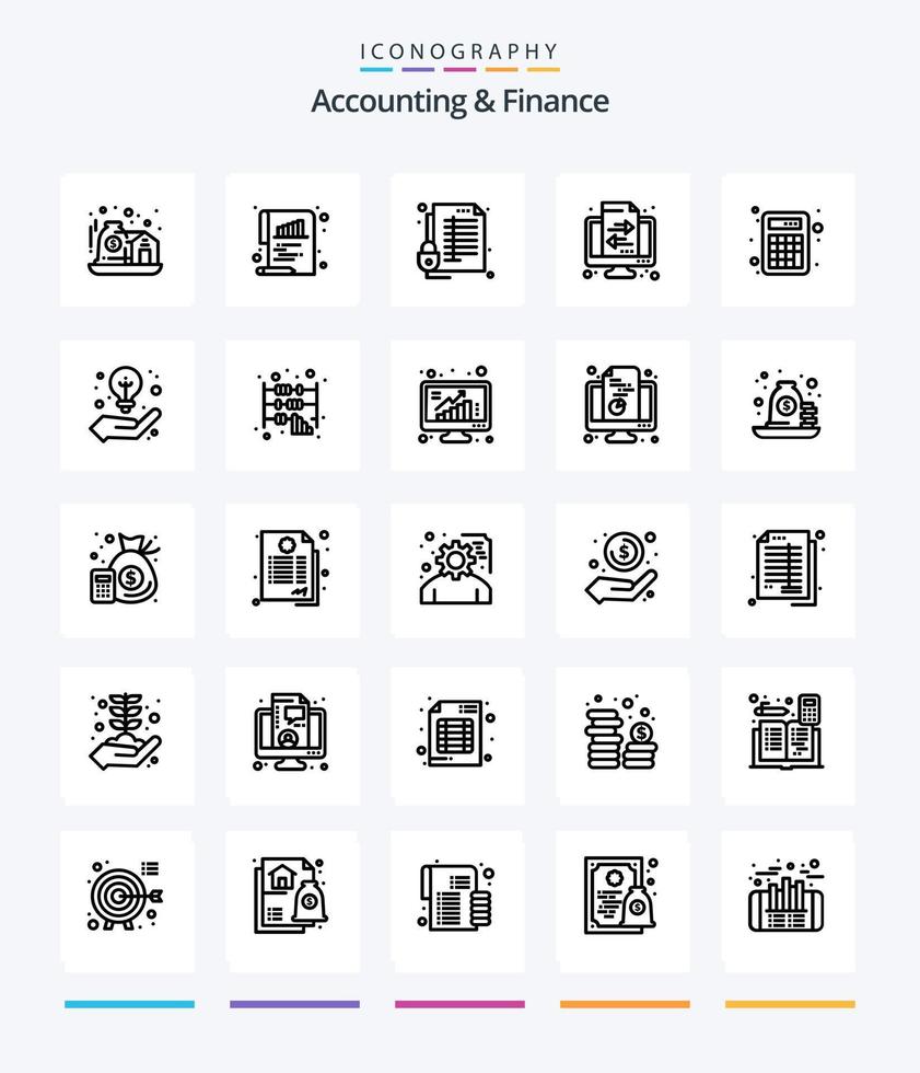 contabilidade criativa e finanças 25 pacote de ícones de contorno, como contabilidade. transação. trancar. finança. seguro vetor