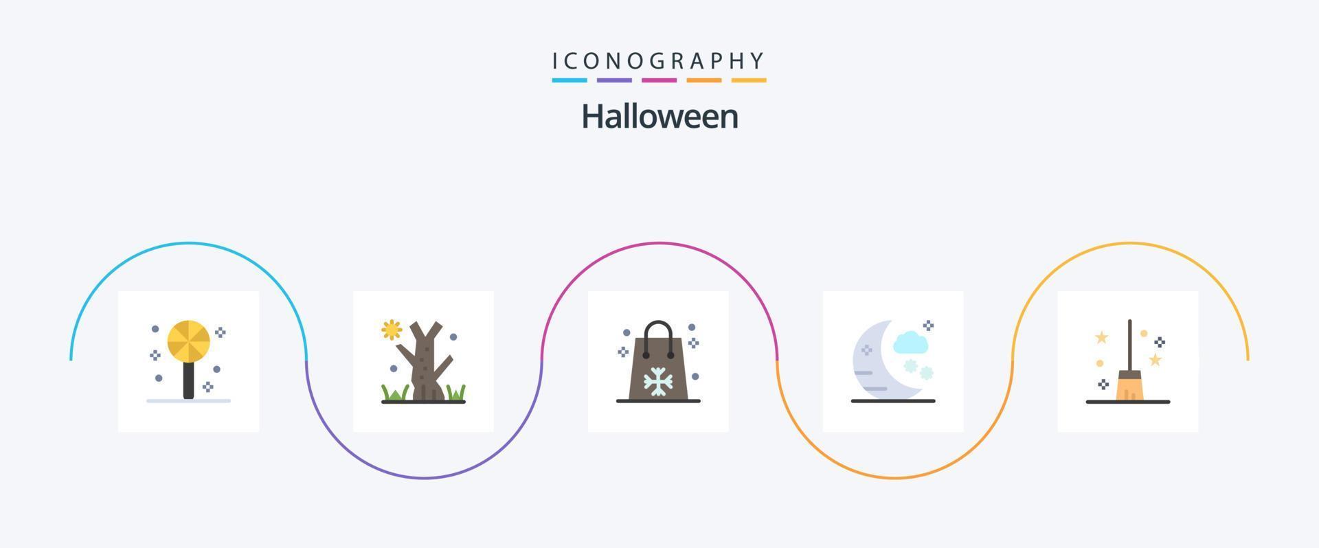 halloween flat 5 icon pack incluindo vassoura de bruxa. vassoura. dia das Bruxas. vassoura. feriado vetor