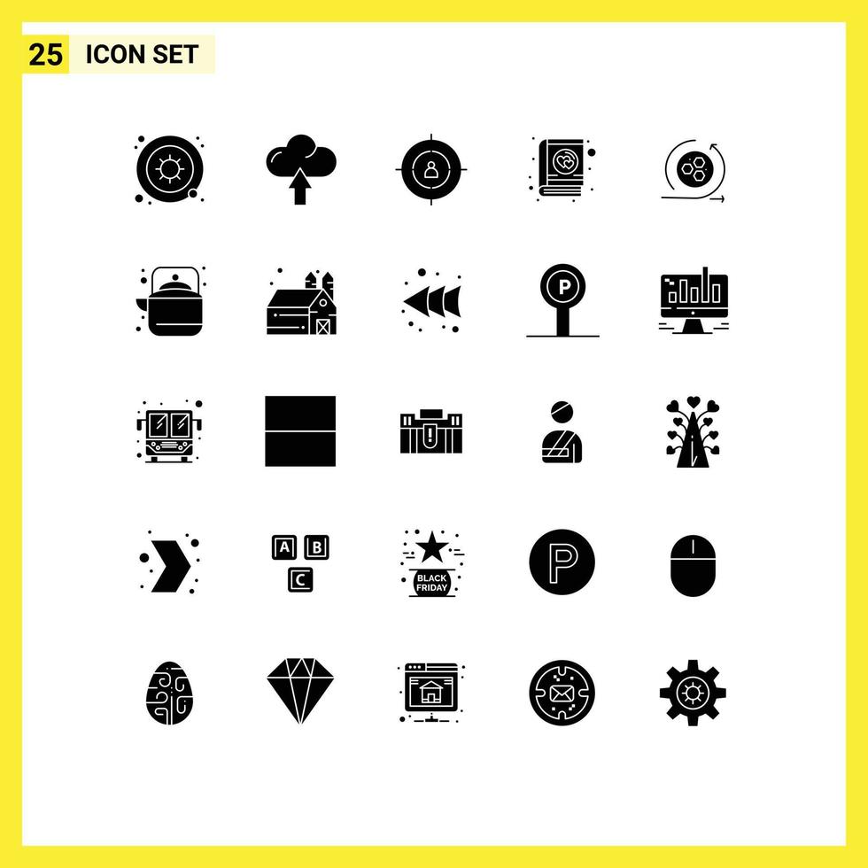 grupo de símbolos de ícone universal de 25 glifos sólidos modernos de modelagem de público romântico amor recrutamento elementos de design de vetores editáveis