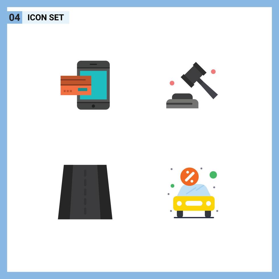 conjunto de 4 símbolos de símbolos de ícones de interface do usuário modernos para pagamento lei cartão dinheiro votação elementos de design de vetores editáveis