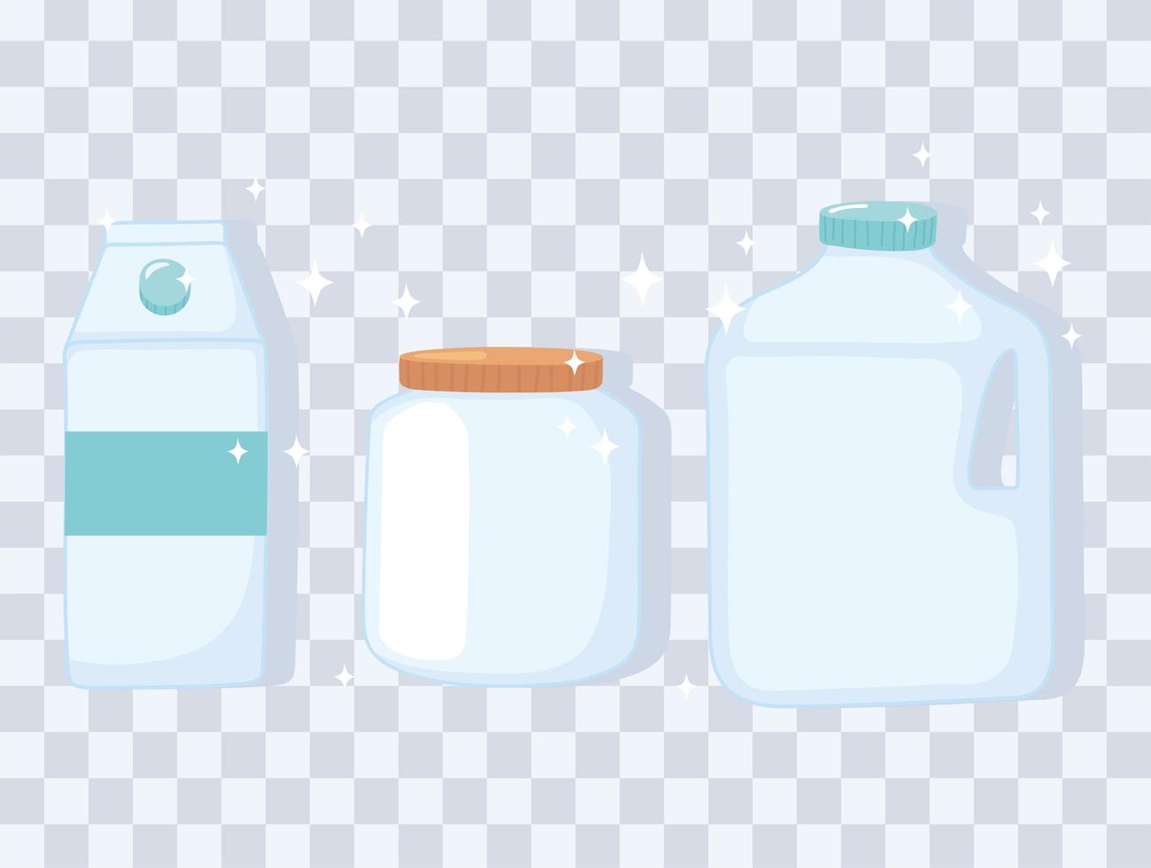 maquetes de garrafas de copos de plástico ou vidro, frasco de garrafa e recipientes de caixa vetor