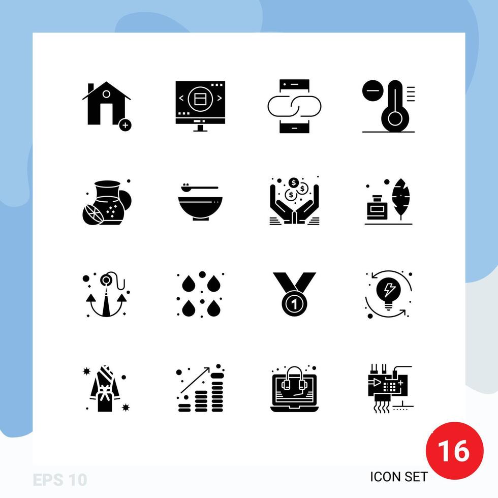 pacote de ícones vetoriais de estoque de 16 sinais e símbolos de linha para compras de clima de temperatura elementos de design de vetores editáveis de link móvel