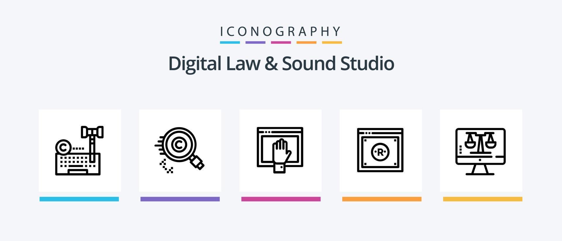 direito digital e pacote de ícones da linha 5 do estúdio de som, incluindo defesa. ideias protegidas. lei. idéia. falhar. design de ícones criativos vetor