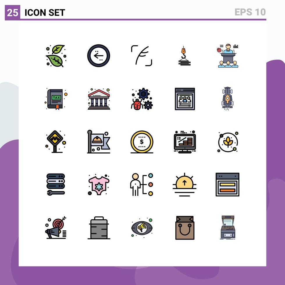 grupo de 25 cores planas de linha cheia moderna definidas para elementos de design de vetores editáveis de direção de construção de porto guindaste