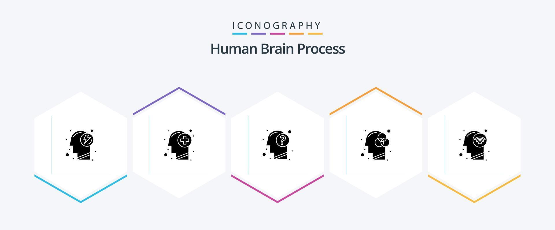 processo do cérebro humano pacote de ícones de 25 glifos, incluindo cor. mente humana. pensando. criatividade. humano vetor