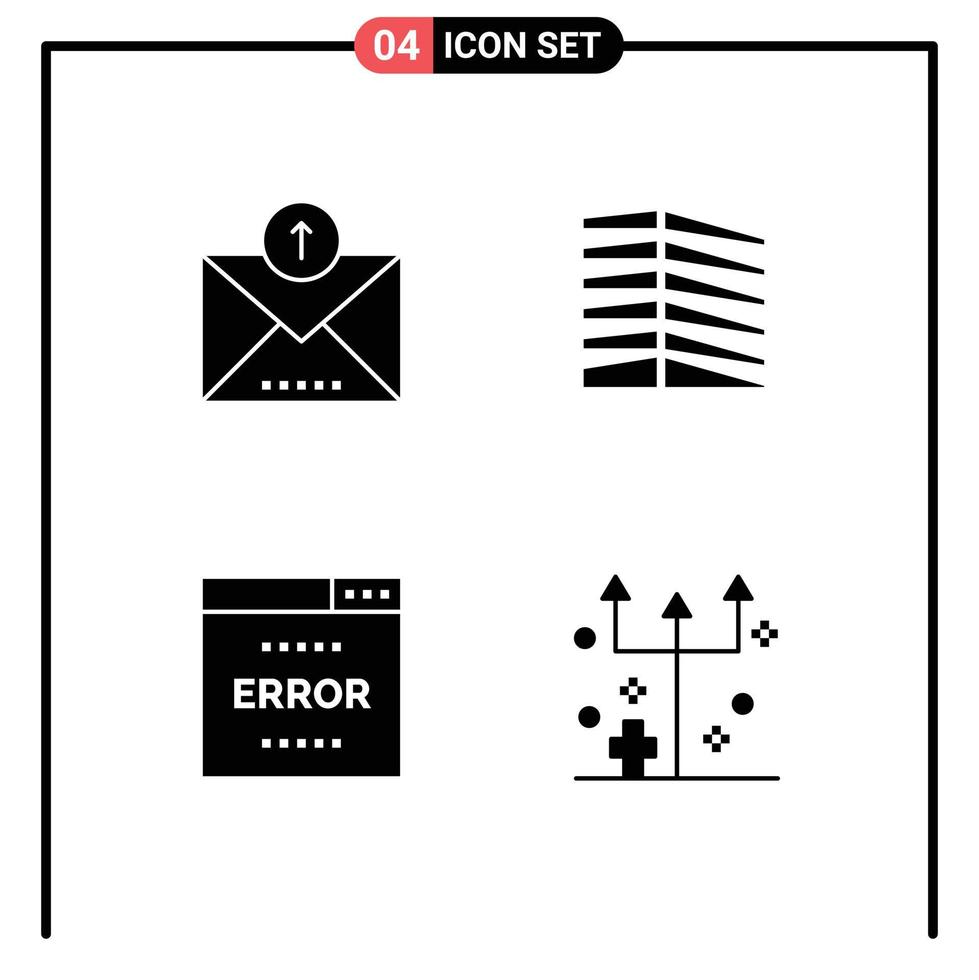 pacote de 4 sinais e símbolos de glifos sólidos modernos para mídia impressa na web, como erro de comércio eletrônico enviado elementos de design de vetores editáveis de otimização de escritório