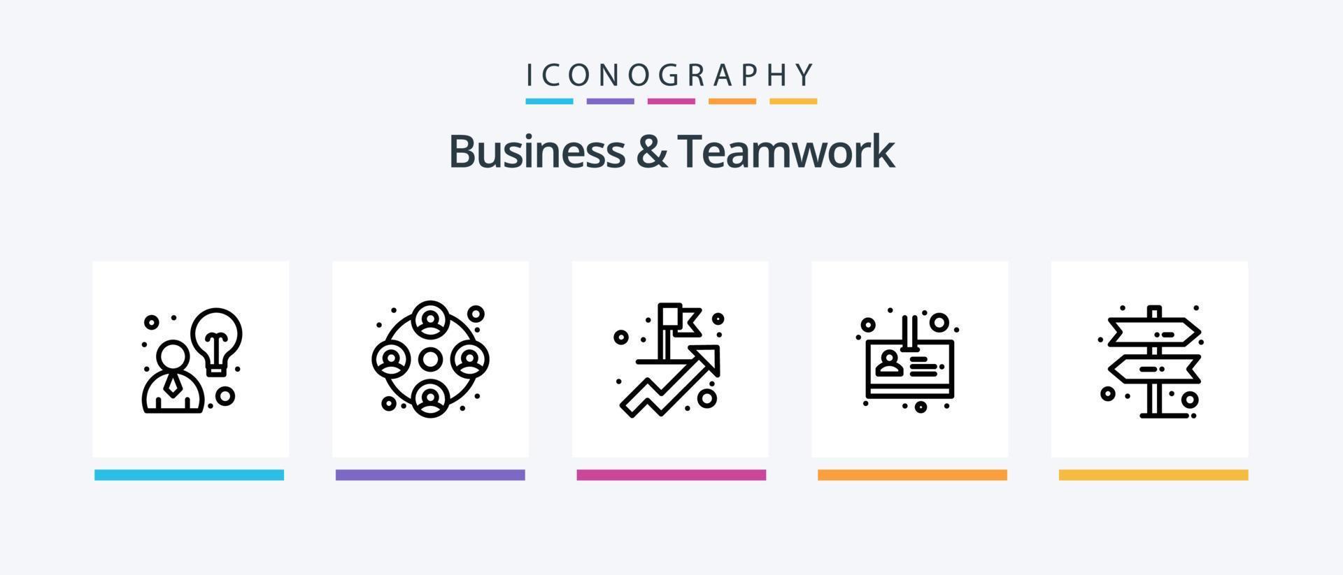 pacote de ícones de linha 5 de negócios e trabalho em equipe, incluindo . direção. processo. orçamento. design de ícones criativos vetor