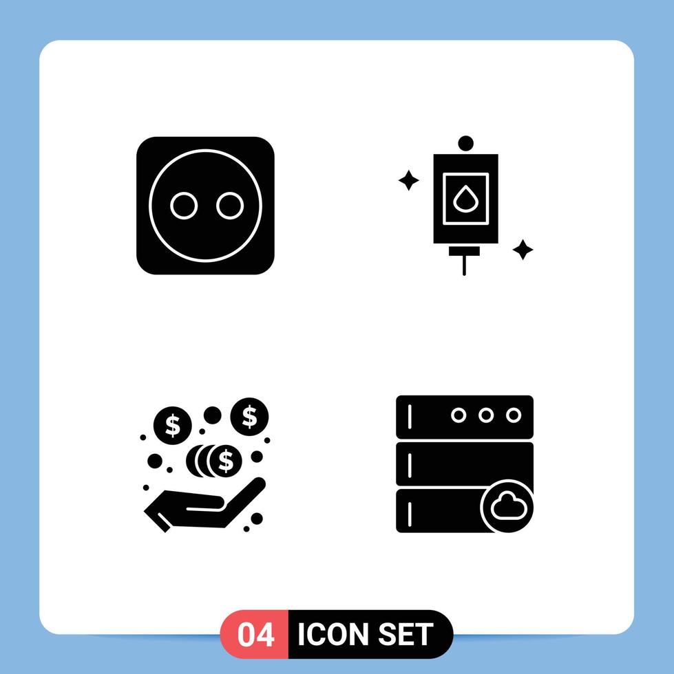 grupo de 4 sinais e símbolos de glifos sólidos para taxas de marketing de eletricidade, banco de dados de tratamento de saco, elementos de design vetorial editáveis vetor