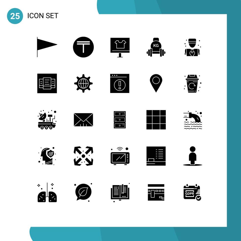 pacote de ícones de vetores de estoque de 25 sinais e símbolos de linha para equipamento de navegador de kettlebell de homem barra elementos de design de vetores editáveis