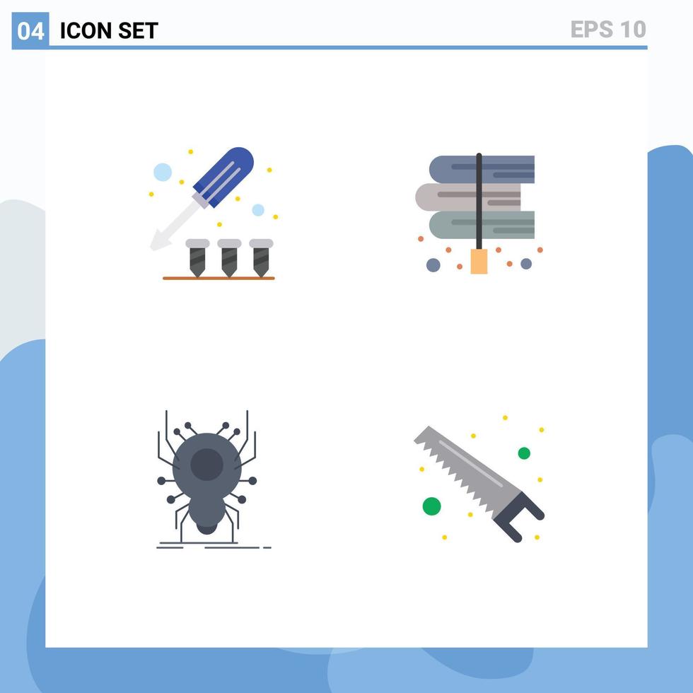 conjunto de ícones planos de interface móvel de 4 pictogramas de elementos de design de vetores editáveis de aranha de bug de driver