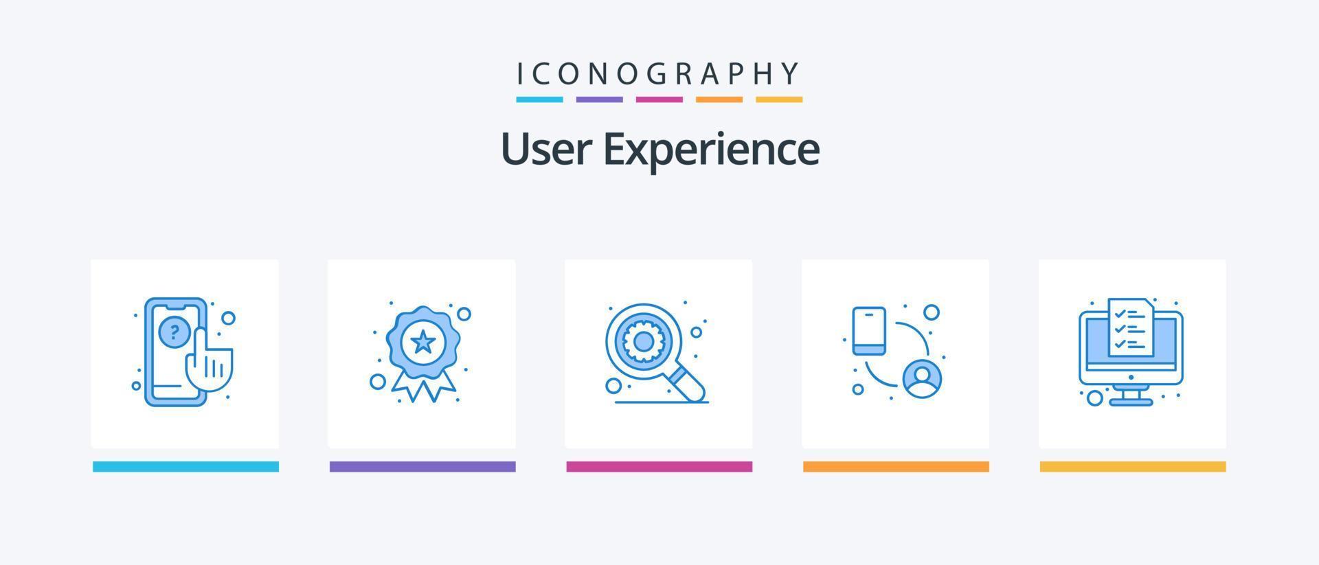 pacote de ícones azul 5 da experiência do usuário, incluindo relatório. computador. pesquisa. mídia social. pessoas. design de ícones criativos vetor