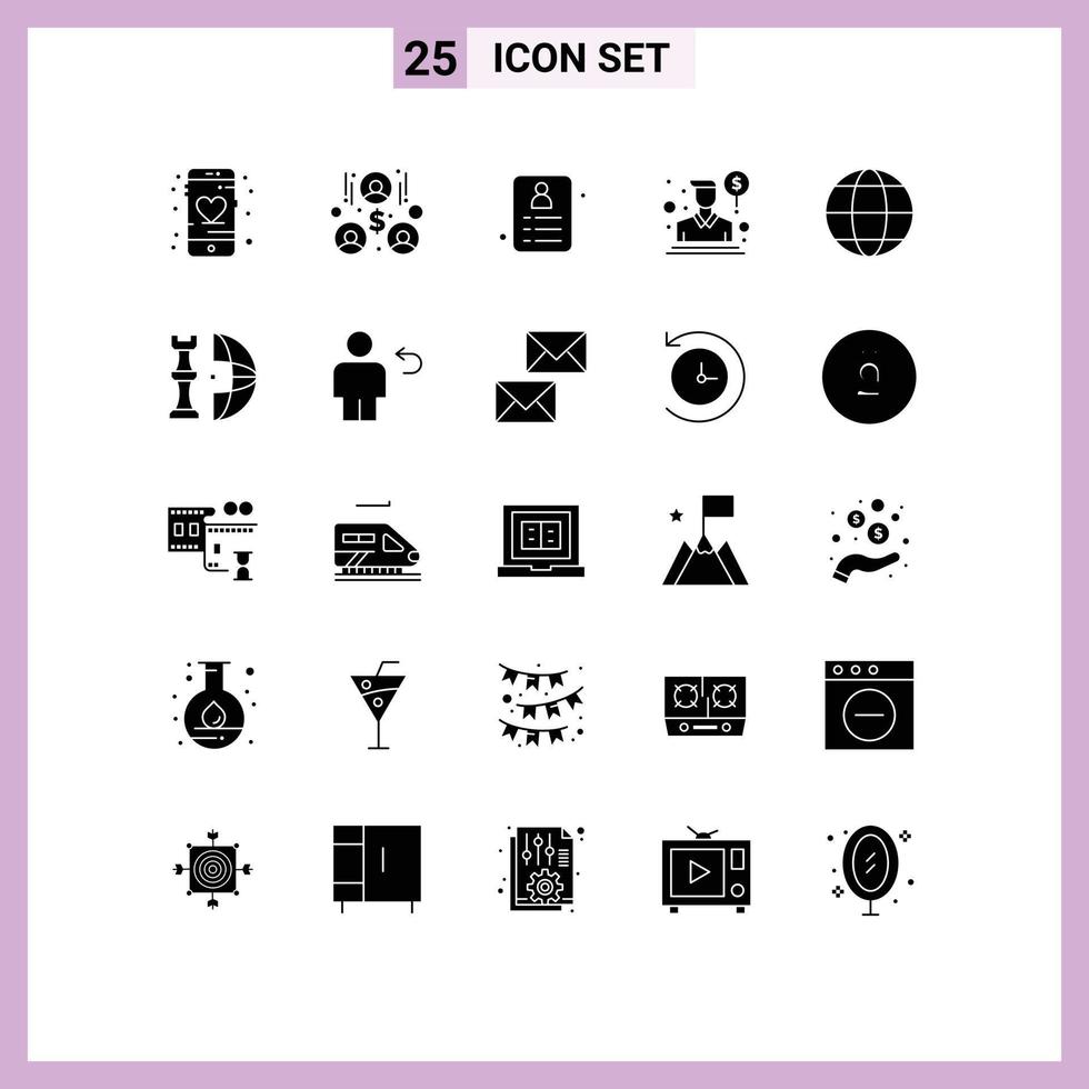 25 ícones criativos sinais modernos e símbolos de vendas de cartão de educação globo elementos de design de vetores editáveis