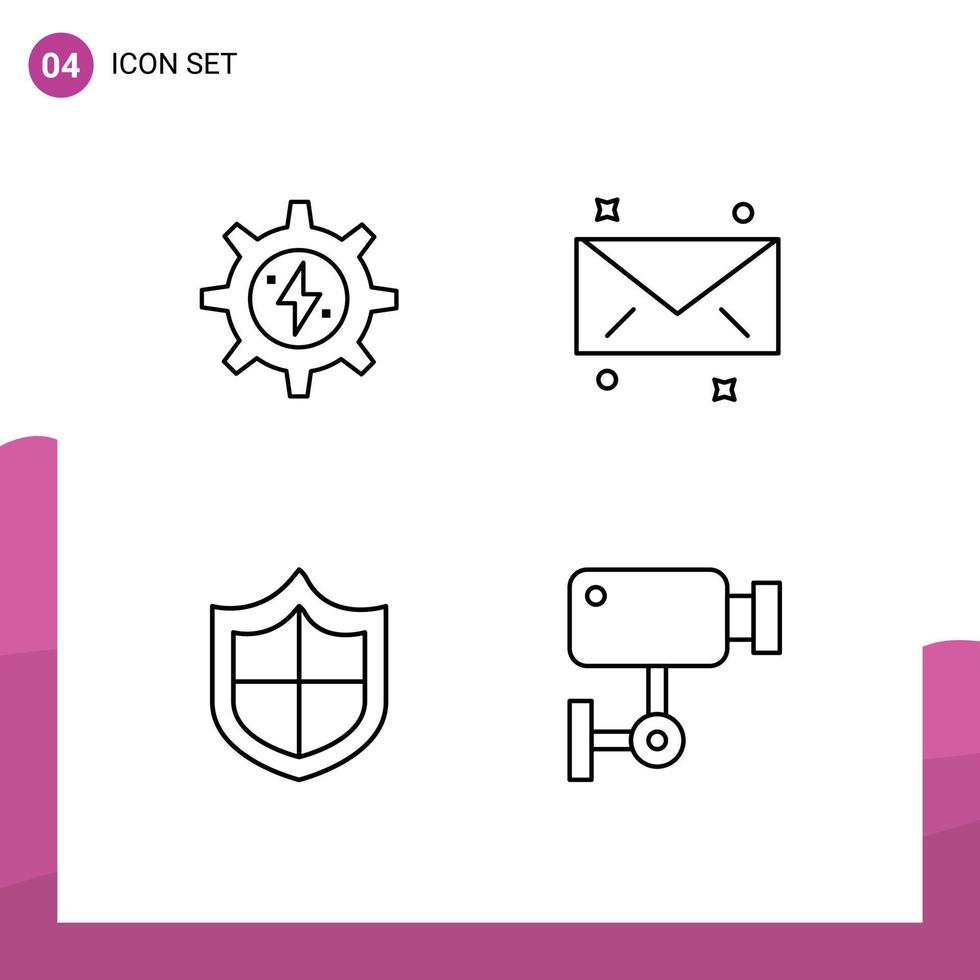 pacote de 4 cores planas de linhas preenchidas criativas de elementos de design de vetores editáveis de dispositivo de e-mail de segurança de equipamento