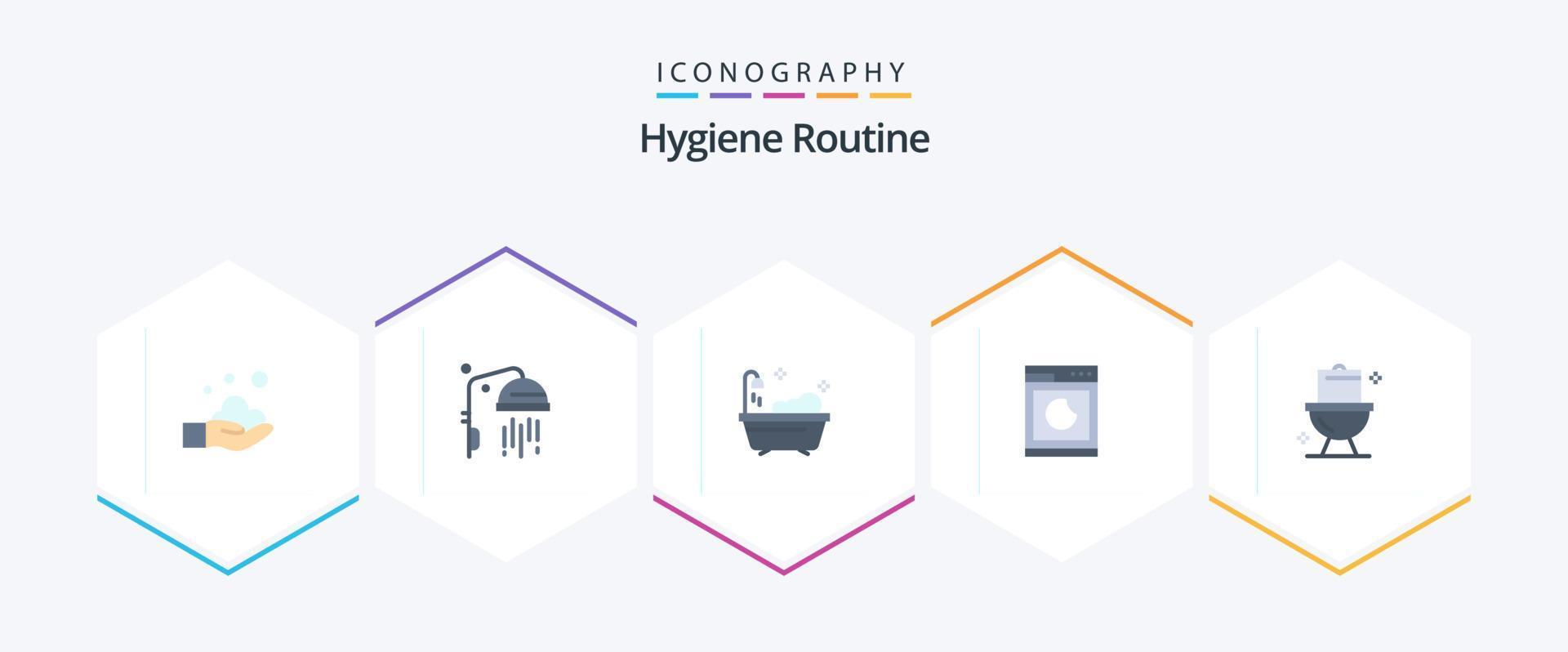 rotina de higiene 25 pacote de ícones planos, incluindo . . máquina. banheiro. limpeza vetor