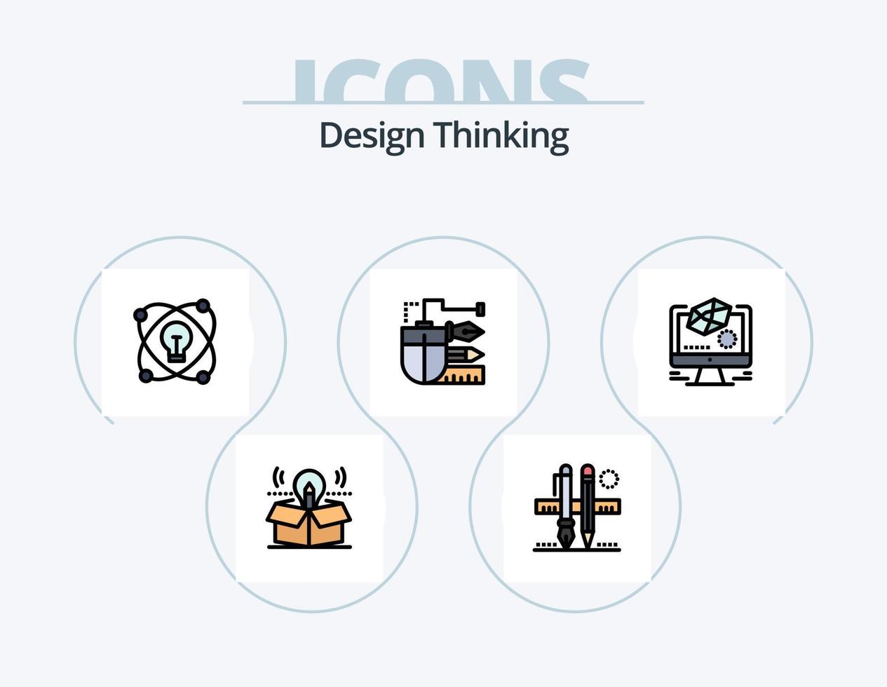 linha de pensamento de design cheia de ícones do pacote 5 design de ícones. idéia. chuva de ideias. escovar. caneta. papel vetor