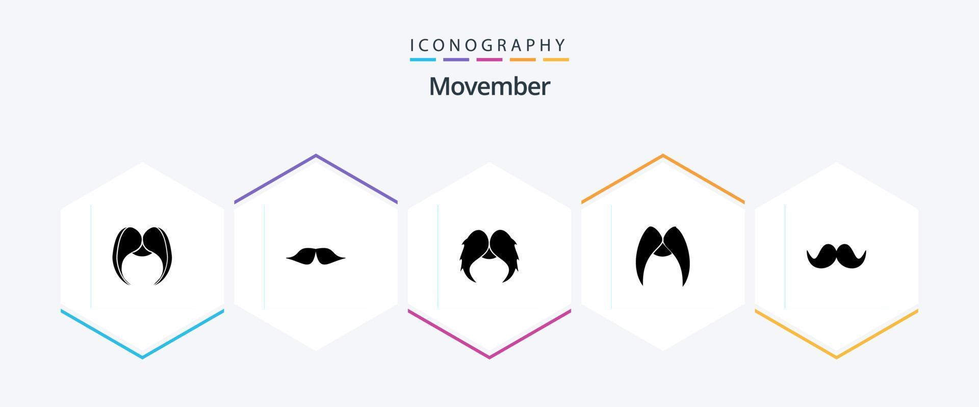 pacote de ícones movember 25 glyph incluindo . vetor