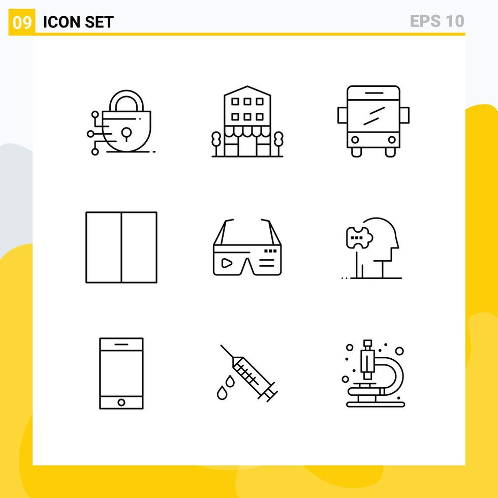 conjunto de pictogramas de 9 contornos simples de elementos de design de vetores editáveis de layout de computação de ônibus digital do google