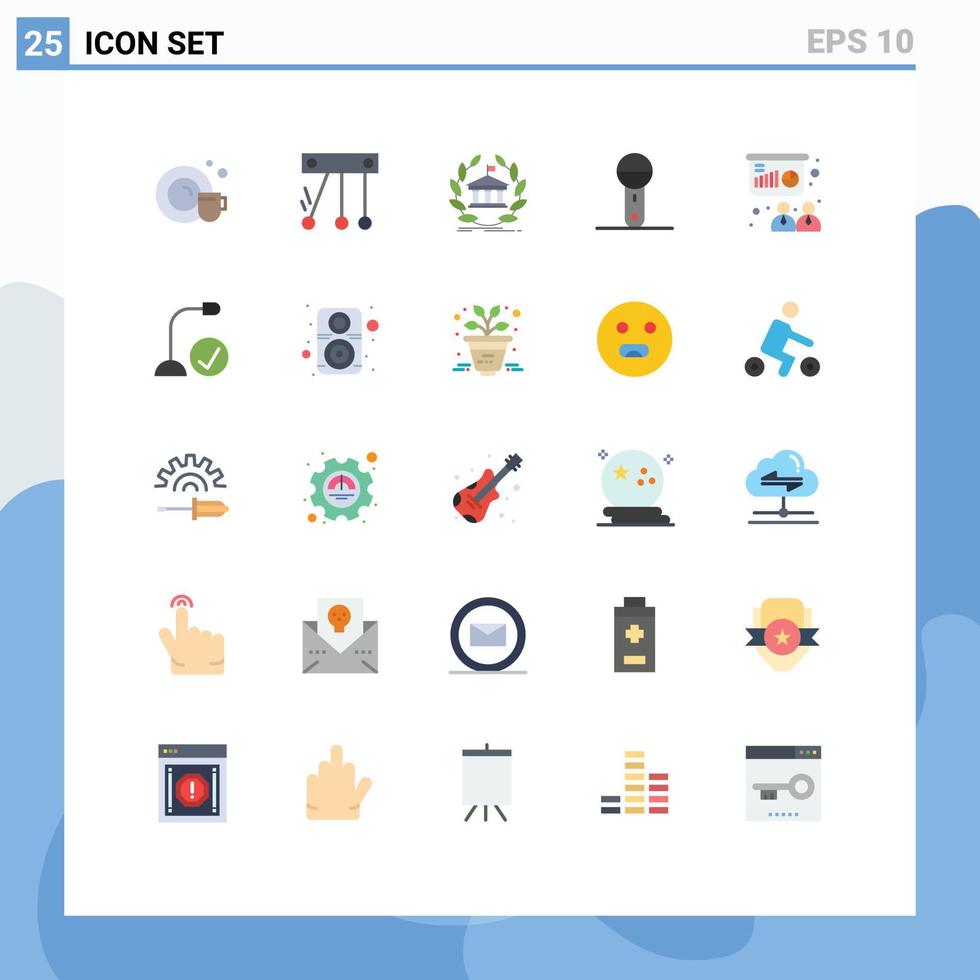 conjunto de cores planas de interface móvel de 25 pictogramas de produtos de conferência dispositivos de microfone online elementos de design vetorial editáveis vetor