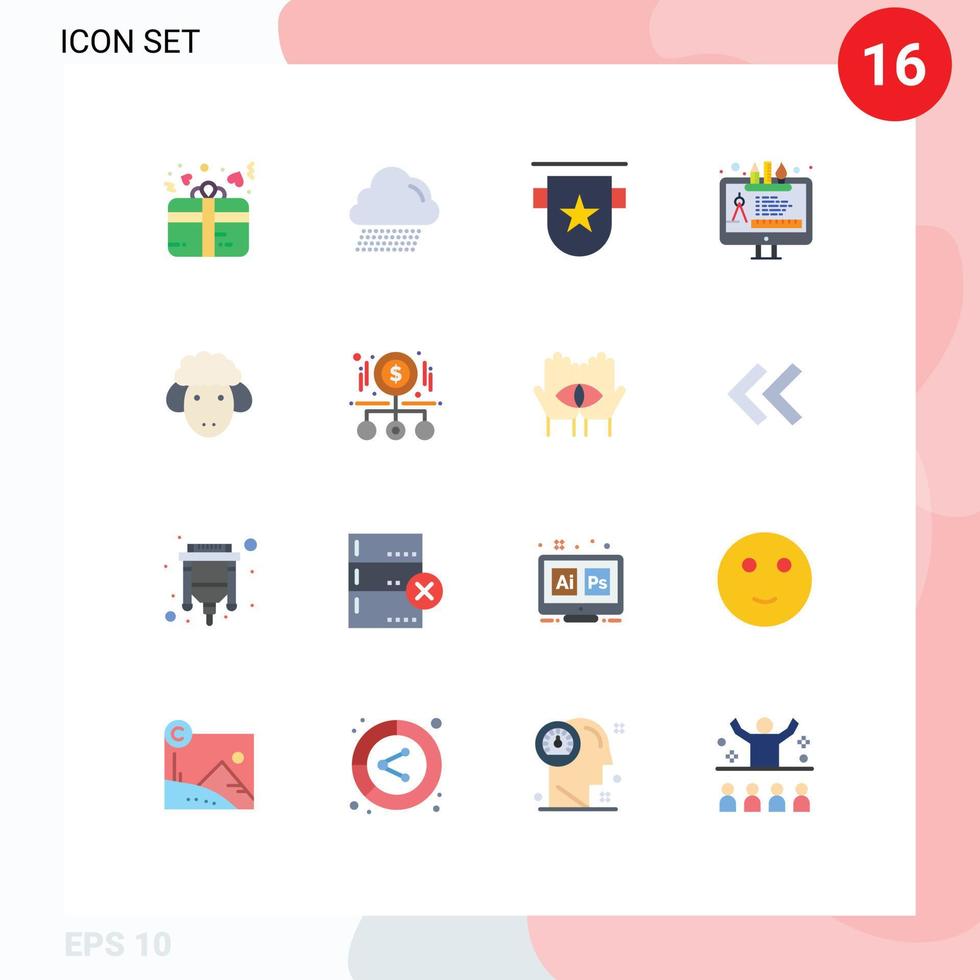 conjunto moderno de pictograma de 16 cores planas de emblemas de ferramenta de edição de cordeiro web design pacote editável de elementos de design de vetores criativos