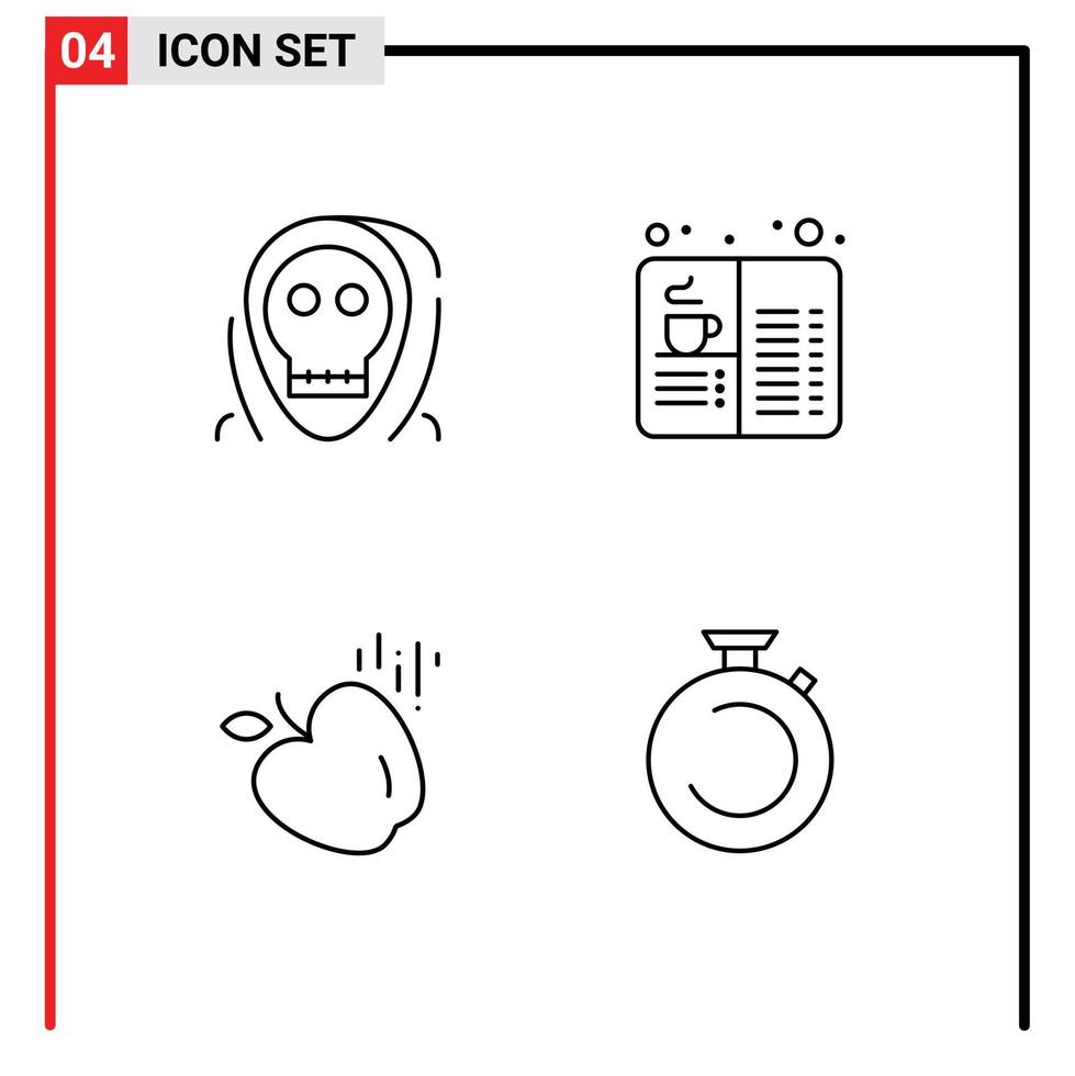 pacote de linha vetorial editável de 4 cores planas de linha preenchida simples de comida morta comida de café de halloween elementos de design vetorial editáveis vetor